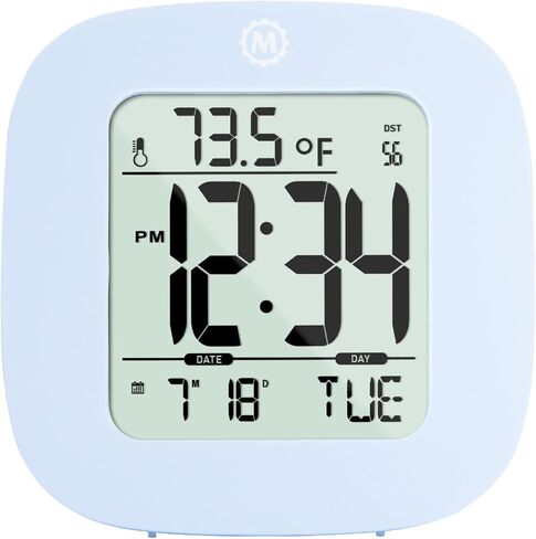 Marathon Compact Alarm Clock with Temperature & Date, Black - Large, Easy to Read Display with Backlight - Easy to Set Up & Use - Two AAA Batteries Included in Saudi Arabia