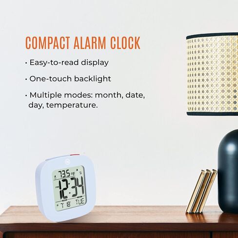 Marathon Compact Alarm Clock with Temperature & Date, Black - Large, Easy to Read Display with Backlight - Easy to Set Up & Use - Two AAA Batteries Included in Saudi Arabia