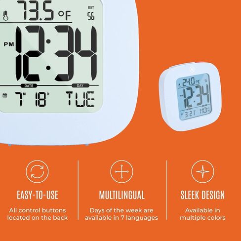 Marathon Compact Alarm Clock with Temperature & Date, Black - Large, Easy to Read Display with Backlight - Easy to Set Up & Use - Two AAA Batteries Included in Saudi Arabia