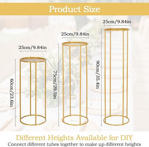 mopam Pedestal Plant Stand Cylinder Stands for Party Gold Vases Pedestal Stand Flowers Stand Wedding Centerpiece Table Decorations with Metal Panel Round Display Rack  3PCS 35.4/29.5/23.6 In Tall in Kuwait