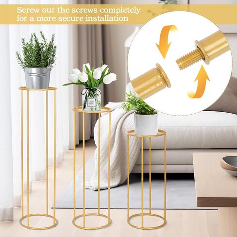 mopam Pedestal Plant Stand Cylinder Stands for Party Gold Vases Pedestal Stand Flowers Stand Wedding Centerpiece Table Decorations with Metal Panel Round Display Rack  3PCS 35.4/29.5/23.6 In Tall in Kuwait