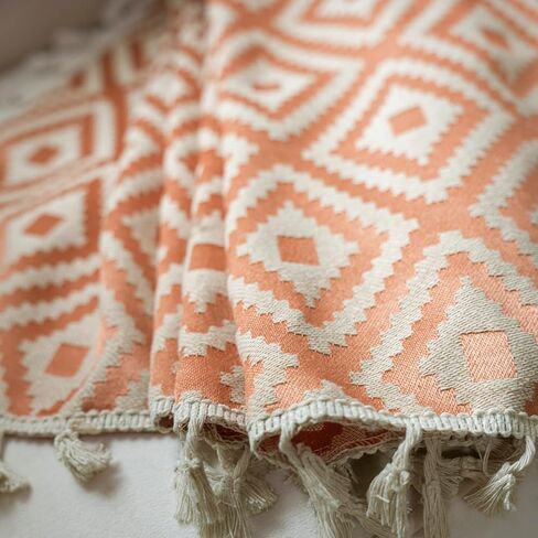 ستارة Schweek Boho برتقالية لغرفة النوم وغرفة المعيشة بطول 84 بوصة لوحتين، ستائر وستائر مزرعة منقوشة هندسية، معالجات النوافذ لتغميق الغرفة، لوحة ستارة النافذة مع شرابة in Kuwait