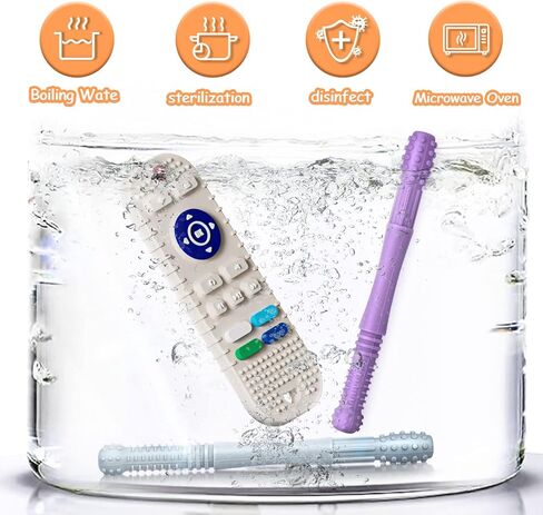 fftroc ألعاب التسنين سيليكون للأطفال 3-6 6-12 شهرا، 4 حزمة شكل التحكم عن بعد وألعاب التسنين أنبوب التسنين، مضغ اللعب للبنين الفتيات، ألعاب الاستشعار التعليمية المبكرة in Kuwait