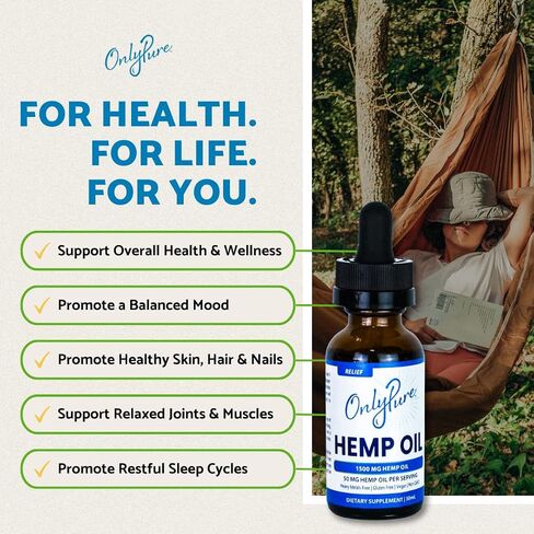 OnlyPure Relief Hemp Oil Extract Drops, 1500 mg, Supports Daily Overall Health, Wellness, Sleep & Relaxation, All Natural with MCT Oil, Non-GMO & Vegan, 30 mL (30 Servings) in Saudi Arabia