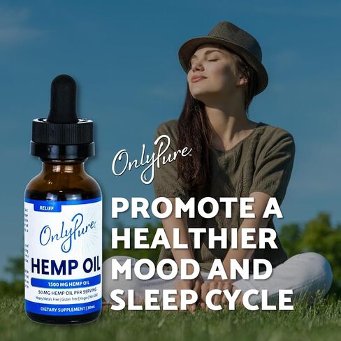 OnlyPure Relief Hemp Oil Extract Drops, 1500 mg, Supports Daily Overall Health, Wellness, Sleep & Relaxation, All Natural with MCT Oil, Non-GMO & Vegan, 30 mL (30 Servings) in Saudi Arabia