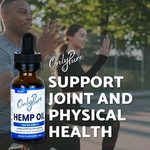 OnlyPure Relief Hemp Oil Extract Drops, 1500 mg, Supports Daily Overall Health, Wellness, Sleep & Relaxation, All Natural with MCT Oil, Non-GMO & Vegan, 30 mL (30 Servings) in Saudi Arabia