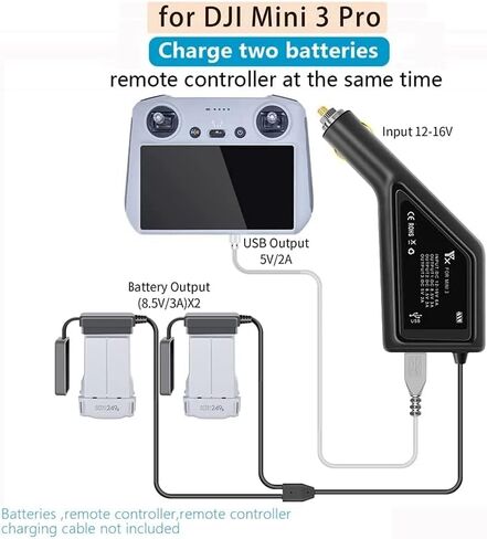 AIROKA Mini 3 Pro Car Charger 2 Batteries Fast Charging Hub ( Can Charge 2 Batteries at The Same time,2453mAh About 60 Minutes, 3850mAh About 90 Minutes) in Kuwait