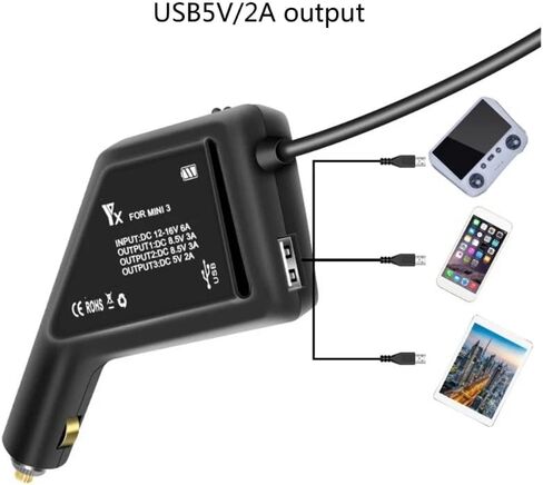 AIROKA Mini 3 Pro Car Charger 2 Batteries Fast Charging Hub ( Can Charge 2 Batteries at The Same time,2453mAh About 60 Minutes, 3850mAh About 90 Minutes) in Kuwait