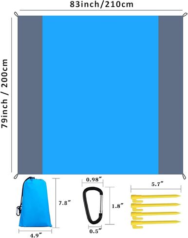 بطانية الشاطئ بطانية نزهة بطانية للماء مقاومة للرمل للبالغين 4-7 سنوات خفيفة الوزن حصيرة الشاطئ 79 بوصة × 83 بوصة للتخييم والمشي لمسافات طويلة والسفر in Kuwait