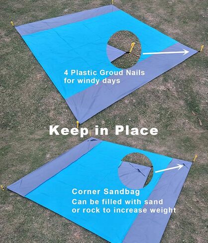 بطانية الشاطئ بطانية نزهة بطانية للماء مقاومة للرمل للبالغين 4-7 سنوات خفيفة الوزن حصيرة الشاطئ 79 بوصة × 83 بوصة للتخييم والمشي لمسافات طويلة والسفر in Kuwait