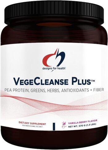 تصاميم للصحة VegeCleanse Plus - مسحوق التخلص من السموم مع 17 جم من بروتين البازلاء - نظف بالخضروات ومضادات الأكسدة والأعشاب والفيتامينات + المعادن - مزيج مشروب بنكهة التوت والفانيليا (15 حصة / 570 جم) in Kuwait