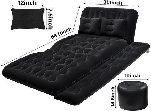 NovelBee Inflatable Car Air Mattress Bed,Removable Camping Mattress for Car Back Seat,Portable Car Bed,Travel Camping Sleeping Inflatable Mattress with Flocking Surface for Universal Car Back Seat in Saudi Arabia