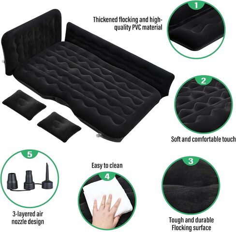 NovelBee Inflatable Car Air Mattress Bed,Removable Camping Mattress for Car Back Seat,Portable Car Bed,Travel Camping Sleeping Inflatable Mattress with Flocking Surface for Universal Car Back Seat in Saudi Arabia