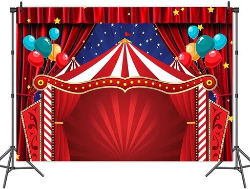 Red Curtain Stars Photography Backdrop Newborn Baby Shower Supplies Vinyl 7x5ft Big Top Circus Carnival Themed Birthday Party Photo Background Children Photo Booths Banner Decorations Cake Table in Saudi Arabia