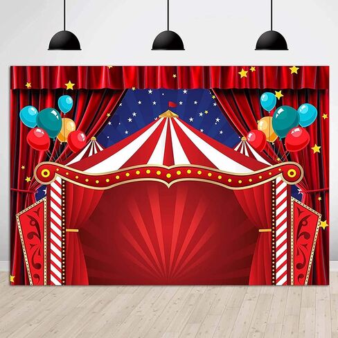 Red Curtain Stars Photography Backdrop Newborn Baby Shower Supplies Vinyl 7x5ft Big Top Circus Carnival Themed Birthday Party Photo Background Children Photo Booths Banner Decorations Cake Table in Saudi Arabia