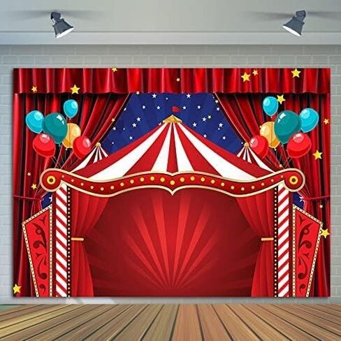 Red Curtain Stars Photography Backdrop Newborn Baby Shower Supplies Vinyl 7x5ft Big Top Circus Carnival Themed Birthday Party Photo Background Children Photo Booths Banner Decorations Cake Table in Saudi Arabia