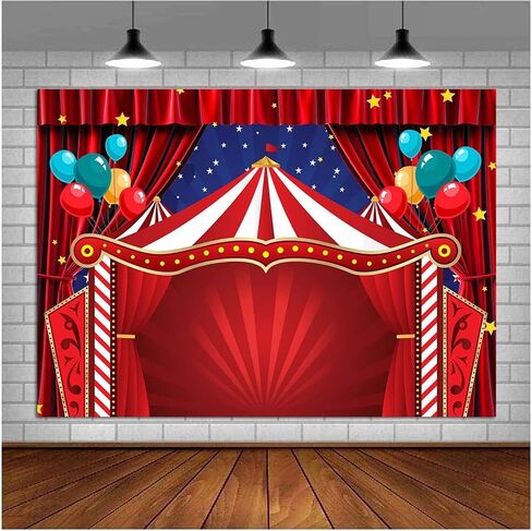 Red Curtain Stars Photography Backdrop Newborn Baby Shower Supplies Vinyl 7x5ft Big Top Circus Carnival Themed Birthday Party Photo Background Children Photo Booths Banner Decorations Cake Table in Saudi Arabia