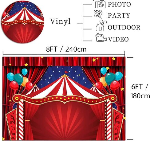 Red Curtain Stars Photography Backdrop Newborn Baby Shower Supplies Vinyl 7x5ft Big Top Circus Carnival Themed Birthday Party Photo Background Children Photo Booths Banner Decorations Cake Table in Saudi Arabia