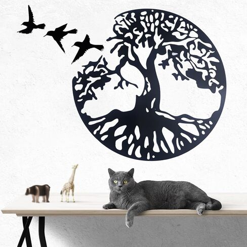 WINUSD Tree of Life Metal Wall Art, 4PCS Tree of Life and Birds of Peace Wall Plaque Decorative Garden Art Hanging Sculpture (12In Tree and 3Pcs Birds) in Saudi Arabia