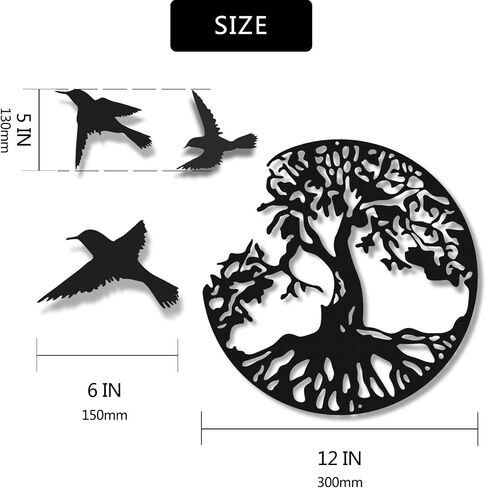 WINUSD Tree of Life Metal Wall Art, 4PCS Tree of Life and Birds of Peace Wall Plaque Decorative Garden Art Hanging Sculpture (12In Tree and 3Pcs Birds) in Saudi Arabia