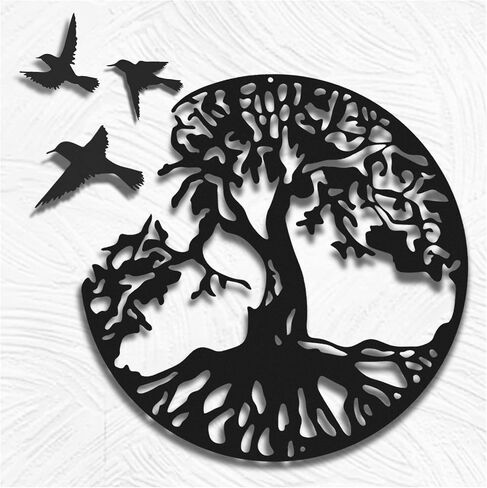 WINUSD Tree of Life Metal Wall Art, 4PCS Tree of Life and Birds of Peace Wall Plaque Decorative Garden Art Hanging Sculpture (12In Tree and 3Pcs Birds) in Saudi Arabia