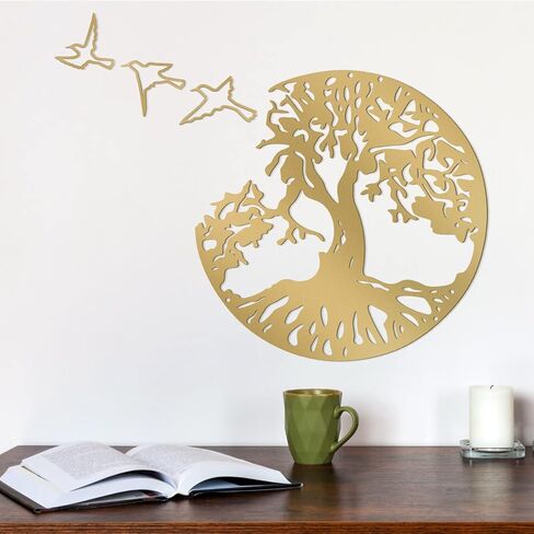WINUSD Tree of Life Metal Wall Art, 4PCS Tree of Life and Birds of Peace Wall Plaque Decorative Garden Art Hanging Sculpture (12In Tree and 3Pcs Birds) in Saudi Arabia