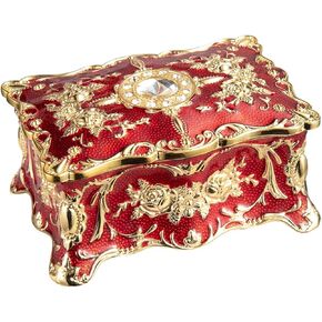 صندوق مجوهرات Feyarl Vintage مستطيل أحمر صغير مربع مجوهرات مزخرف عتيق الشكل منقوش (صغير) in Kuwait