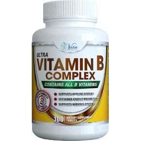 فيتامينات سوبر بي المعقدة (100 قطعة) - جميع كبسولات فيتامين بي عالية الفعالية تزيد من الطاقة بالإضافة إلى الإطلاق المستدام لمركب بي النقي in Kuwait