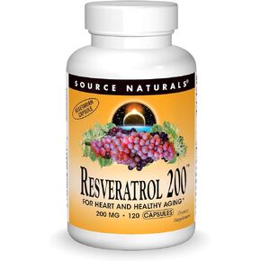 Source Naturals ريسفيراترول 200 ملغ للقلب والشيخوخة الصحية - 120 كبسولة نباتية