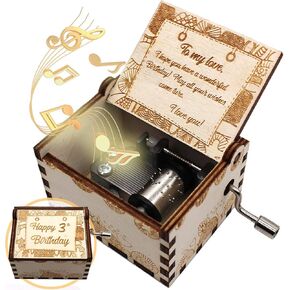 ukebobo Wooden Music Box- Happy Birthday Music Box, Gifts for 3rd Birthday, 3 Years Old Birthday Party Decorations- 1 Set(3th-01) in Kuwait