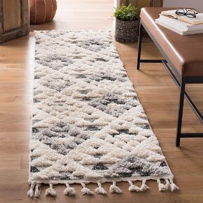 SAFAVIEH Moroccan Tassel Shag Collection Runner Rug - 2'3" x 6', Ivory & Grey, Boho Design, Non-Shedding & Easy Care, 2-inch Thick Ideal for High Traffic Areas in Living Room, Bedroom (MTS688F) in Saudi Arabia