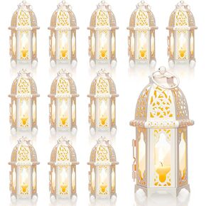 Potchen 12 Pcs Moroccan Style Candle Lantern Vintage Decorative Lanterns Metal Decor with Transparent Glass White for Weddings Rustic Outdoor Holder Hanging Tealight Party in Saudi Arabia