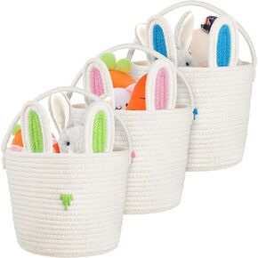 3 Pcs Bunny Basket Easter Bunny Woven Baskets Easter Basket with Rabbit Ears Easter Egg Basket with Handle Easter Gifts for Kids Easter Stuffer Hunt Candy Gifts Toy Storage Party Supplies, 12 x 9 Inch in Kuwait