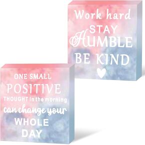 2 Pieces Wooden Box Sign Stay Humble Work Hard Be Kind Motivational Desk Decor Inspirational Farmhouse Decor for Women Home Office Bathroom Shelf Decoration(Pink Blue) in Saudi Arabia