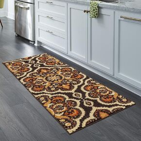 سجادة Maples Rugs Vivian Medallion Runner سجادة غير قابلة للانزلاق لدخول المدخل [صنع في الولايات المتحدة الأمريكية]، 2 × 6، صدأ in Kuwait