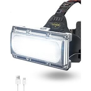 LETOUR LED Headlamp 1800 Lumen Rechargeable Headlamp COB High Bright Headlight 4500mAh 3 Modes Adjustable IP65 Waterproof Work Light for Hard Hat Camping Cycling Fishing Outdoor Gift for Men in Kuwait