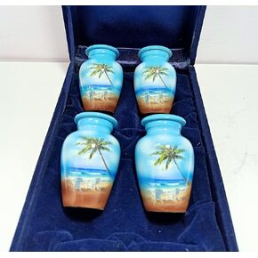 Keepsake Urn Set of 4 – Lovely Blue Beach Keepsake Cremation Urn for Human Ashes with Velvet Box & 4 Velvet Bag-Mini Keepsake Urn - Affordable Keepsake Urn (3 cu.in) in Kuwait