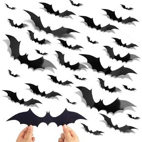 Halloween Bats Wall Decor,70PCS Realistic PVC 3D Bat Sticker 4 Different Sizes Black Bats Sticker for Hallowmas Party Supplies in Kuwait