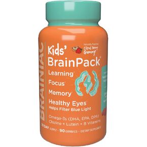 صمغ برينياك كيدز اليومي، يدعم صحة الدماغ مع أوميغا 3 DHA EPA DPA والكولين وB6 وB12 واللوتين لصحة العين مع دعم المناعة، نكهة التوت الحمضي، 90 قيراط in Kuwait