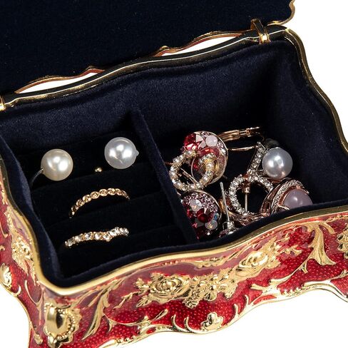 صندوق مجوهرات Feyarl Vintage مستطيل أحمر صغير مربع مجوهرات مزخرف عتيق الشكل منقوش (صغير) in Kuwait