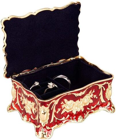 صندوق مجوهرات Feyarl Vintage مستطيل أحمر صغير مربع مجوهرات مزخرف عتيق الشكل منقوش (صغير) in Kuwait