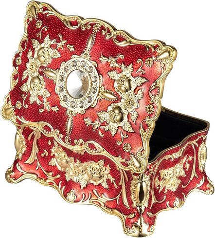 صندوق مجوهرات Feyarl Vintage مستطيل أحمر صغير مربع مجوهرات مزخرف عتيق الشكل منقوش (صغير) in Kuwait