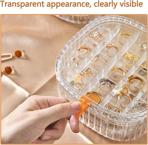 صندوق مجوهرات مكتبي شفاف ثلاثي الطبقات من MIAO YUAN، صندوق تخزين حلقي من الأكريليك، منظم مجوهرات مجزأ للقلائد والأساور والساعات in Kuwait