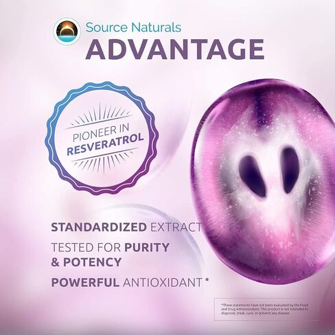 Source Naturals ريسفيراترول 200 ملغ للقلب والشيخوخة الصحية - 120 كبسولة نباتية in Saudi Arabia