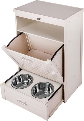 New Age Pet® ECOFLEX® Dog Food Pantry Double Dog Bowl-Antique White in Saudi Arabia