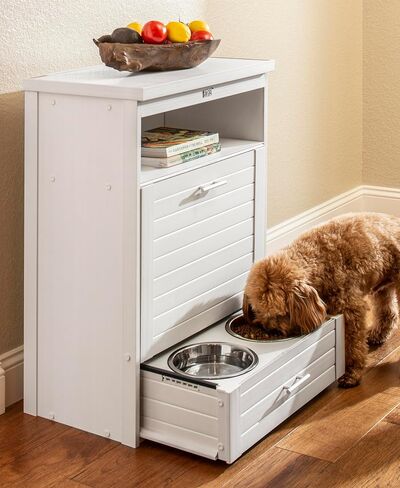 New Age Pet® ECOFLEX® Dog Food Pantry Double Dog Bowl-Antique White in Saudi Arabia