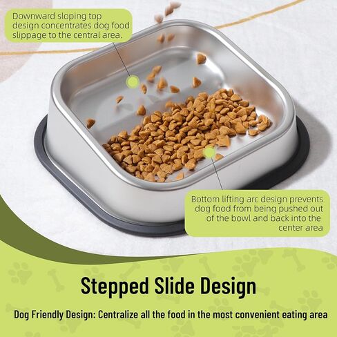 وعاء الكلب من الفولاذ المقاوم للصدأ، وعاء الكلب المائل من نايلف، وعاء الحيوانات الأليفة المائل للكلاب الصغيرة المتوسطة، وعاء الكلب المضاد للانزلاق مع حافة مرتفعة لتغذية البلدغ، آمن للاستخدام في غسالة الأطباق حتى 2.5 كوب in Kuwait