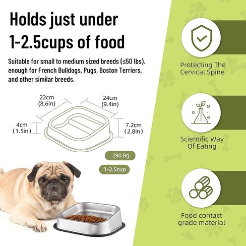 وعاء الكلب من الفولاذ المقاوم للصدأ، وعاء الكلب المائل من نايلف، وعاء الحيوانات الأليفة المائل للكلاب الصغيرة المتوسطة، وعاء الكلب المضاد للانزلاق مع حافة مرتفعة لتغذية البلدغ، آمن للاستخدام في غسالة الأطباق حتى 2.5 كوب in Kuwait