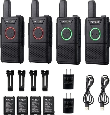 Retevis RT18 Walkie-Talkies, Dual PTT 2 Way Radios, Metal Clip,Small and Compact,Portable FRS Two-Way Radio Rechargeable for Restaurant Family Elderly Event Skiing Gift(4 Pack) in Saudi Arabia
