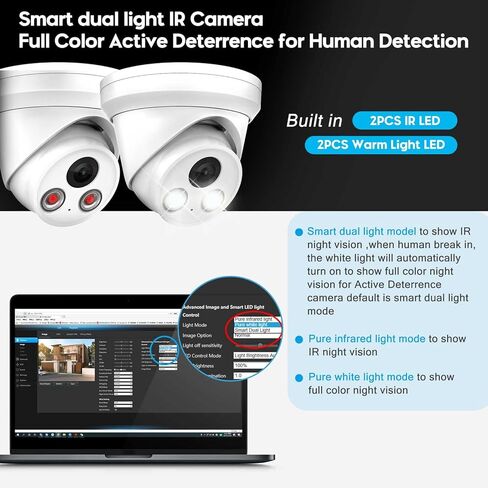 كاميرا VIKYLIN 5MP IP POE للأماكن الخارجية، متوافقة مع رؤية ليلية ذكية ذات لون فاتح مزدوج من Hikvision، الأشعة تحت الحمراء طويلة المدى، ميكروفون مدمج، ردع نشط للكشف البشري، عدسة 2.8 مم، IP67، WDR... in Kuwait